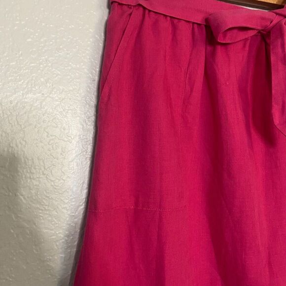 J Crew | Hot Pink Linen/Cotton A Line Skirt with Tie Belt - Picture 7 of 13